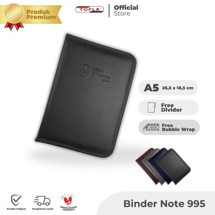 PREMIUM TOPLA Binder Kulit Resleting A5 Buku Binder Zipper Binder Kulit Ukuran A5 995 Binder Campus