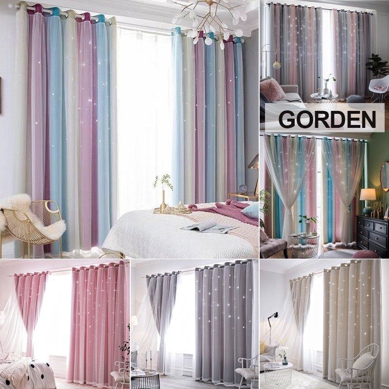 KirimLgSg-Gorden Jendela 90% Blackout Gradien Lapisan Dua Tirai Ring 12 Semokring Bulat gordeng Mini