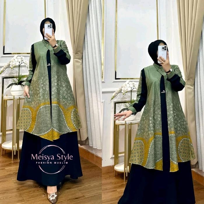 [ KODE K8 ] Gamis Batik Kombinasi Terbaru Wanita Pesta Modern Rompi Batik Lepas By Meisya Muslim
