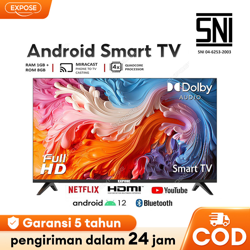 ASLI Smart TV 32 Inch Android TV 32/43/50 Inch 4K With Netflix/Youtube/Google/WIFI 5 Tahun Garansi