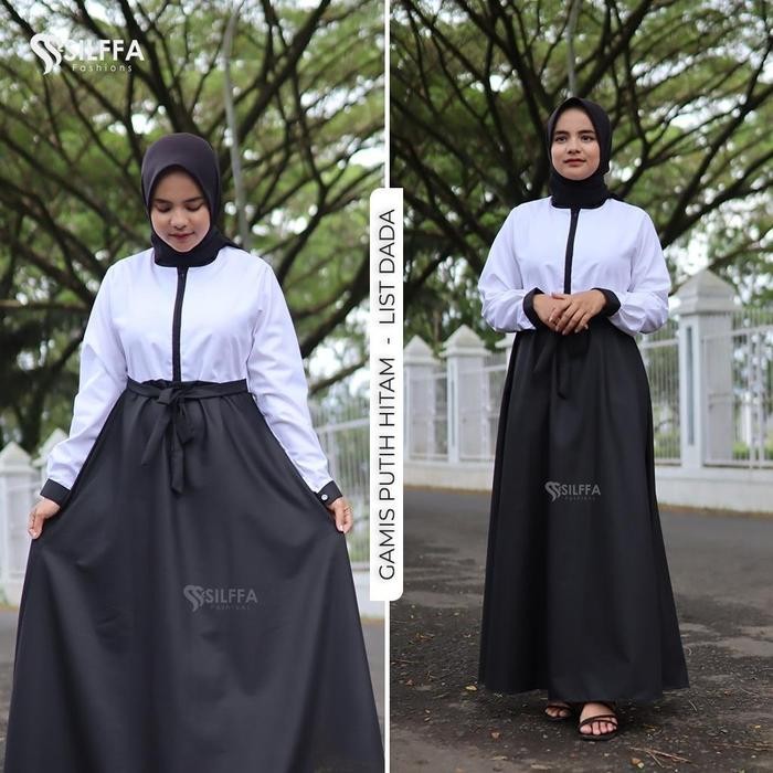 ORIGINAL Baju Putih Hitam . Baju Gamis Kerja Dan Sekolah. Gamis Putih Hitam Seragam Simple READY