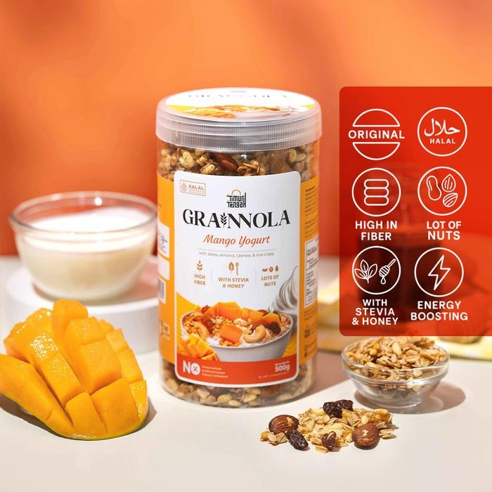 

Timur Tengah Grainnola Mango Yogurt 500 Gr Granola Cemilan Sehat , Oatmeal With Almond & Mete,