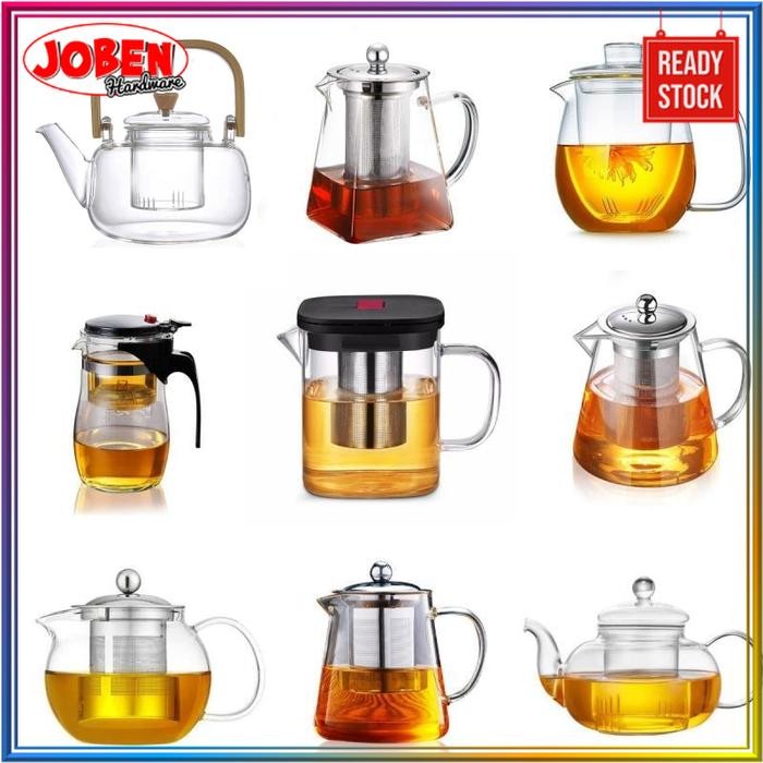 Teko Teh Kaca Borosilikat Tahan Panas Untuk Teh Ukuran Besar - Kecil Infuser Bening Set Teh Ceret