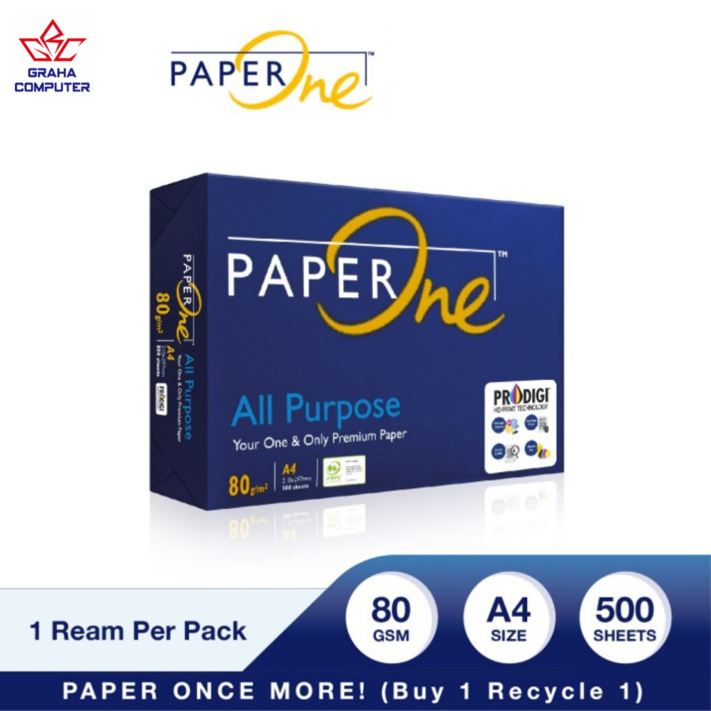 

PaperOne Kertas HVS,Fotocopy A4 80gsm All Purpose 1 Rim (500 lembar)