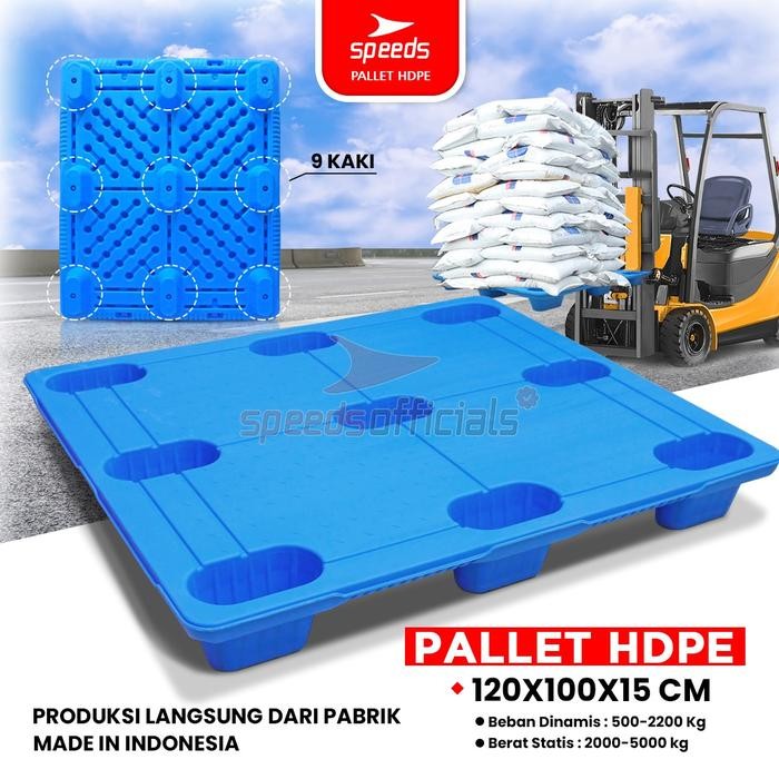 SPEEDS Palet Plastik HDPE Tebal 120x100x15cm Plastic Pallet Warehouse Pallet Gudang Kaki 9 Kuat