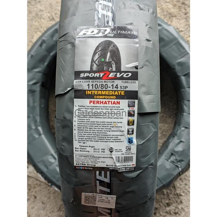 FDR SPORT ZEVO 110 80 14 TUBELESS BAN LUAR MOTOR MATIC FREE PENTIL VARIO BELAKANG AEROX DEPAN