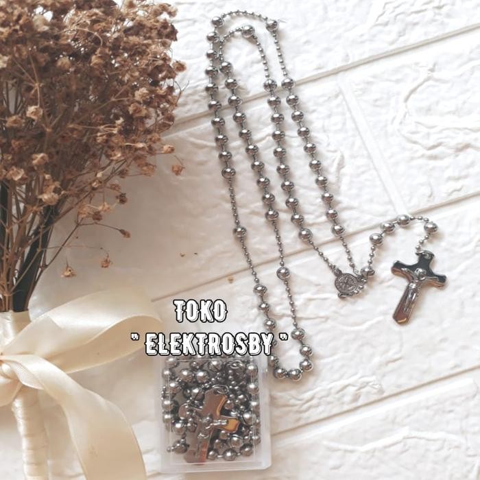 Kalung Rosario, Salib Monel/Besi Putih "Asli,Tdk Karat"