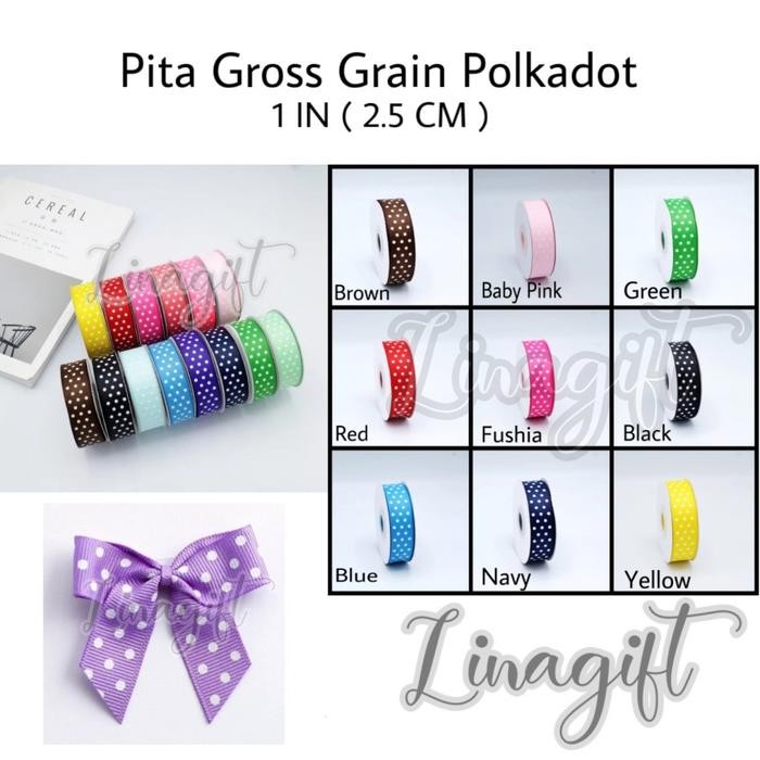 

Pesta- PITA GROSSGRAIN POLKADOT/ ONDE/ KAIN/ KADO 1 IN/ 2.5 CM ROLL PANJANG