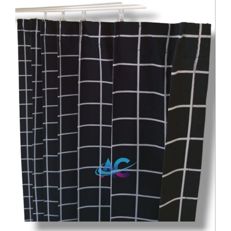 gorden kotak kotak hitam. model plisket/ tirai jendela kamar aesthetic.