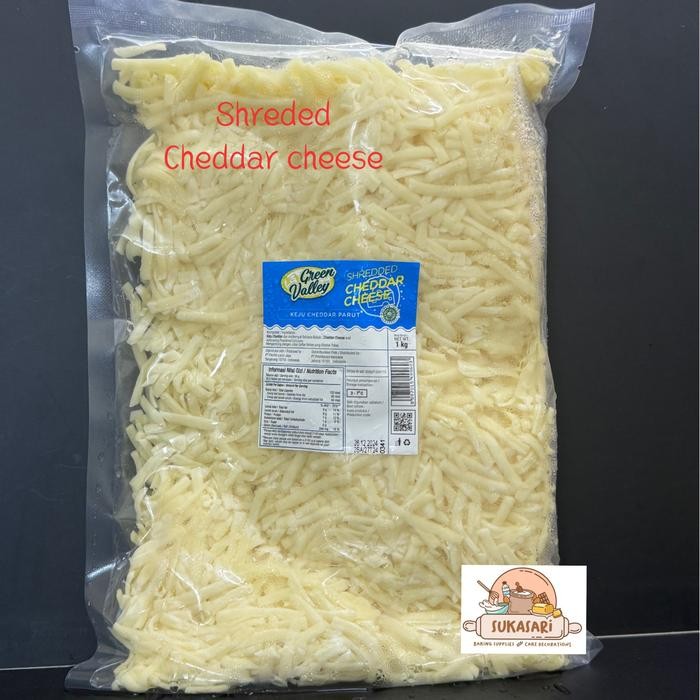 

BARANG TERLARIS Green Valley Shreded Cheddar Cheese 1kg keju cheddar parut
