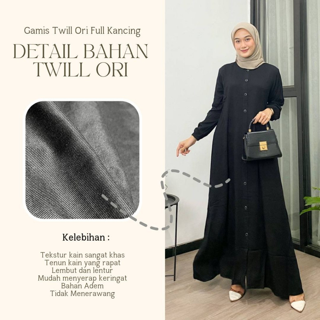 GAMIS WANITA POLOS FULL KANCING MATT TWILL ORI PREMIUM BEST SELLER DRESS LEBARAN LENGAN PANJANG