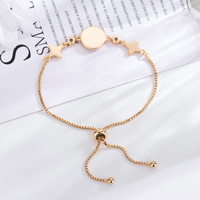 Glamourgemss Gelang Serut Wanita Emas Muda Anti Karat Luntur Desain Semanggi Aesthetics Dapat