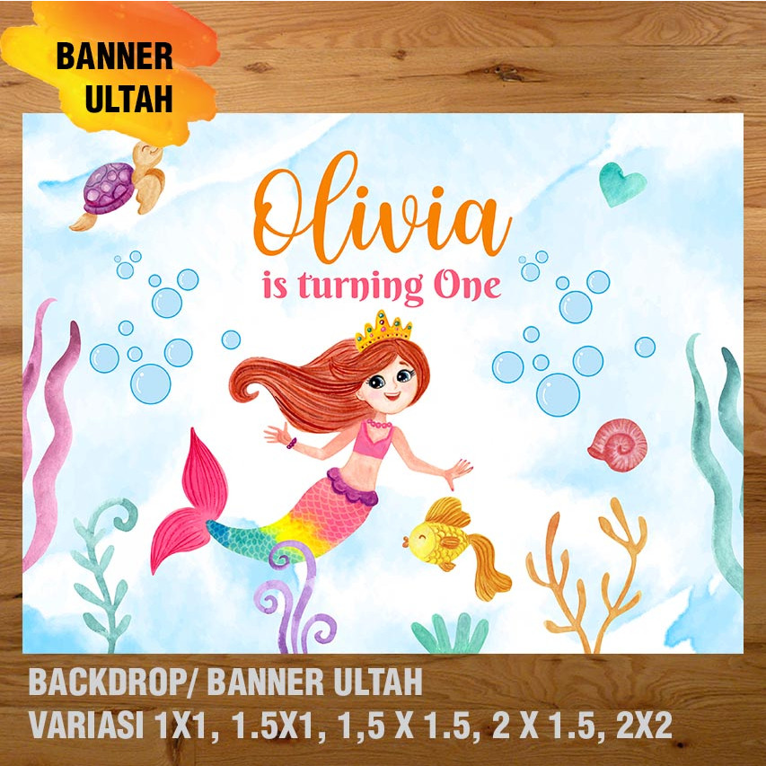 Makmur_55 Mermaid Banner/ Backdrop/ Spanduk Ulang Tahun Ul-Tah