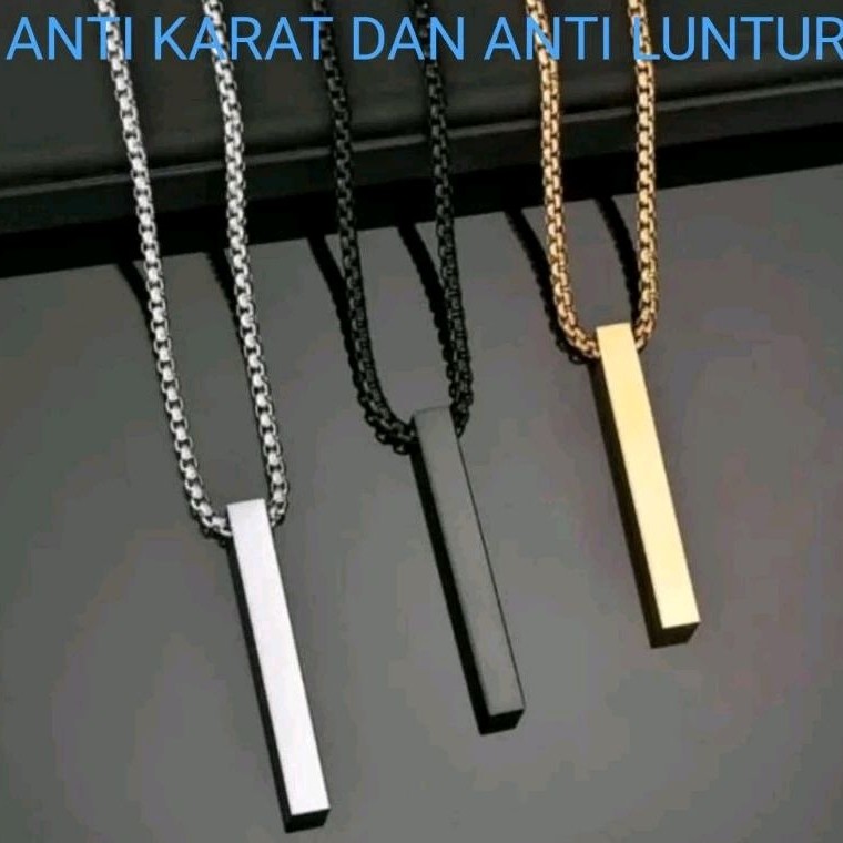 Glamourgemss Kalung Titanium Pria Model Rolo Liontin Balok Anti Karat / Kalung Liontin Balok