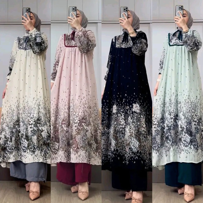 Shakila Set Tunik Bahan Ceruty Mix Crinkle Busui