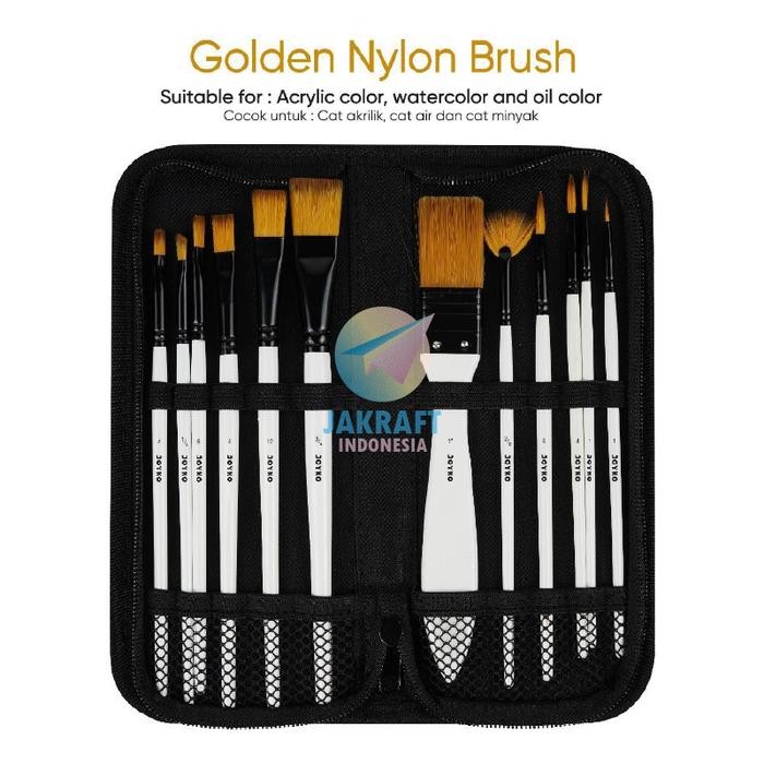 

(1 Set) Paket Kuas Cat Lukis Set Joyko Brs-18 Isi 12 Golden Nylon Brush Profesional + Hardcase