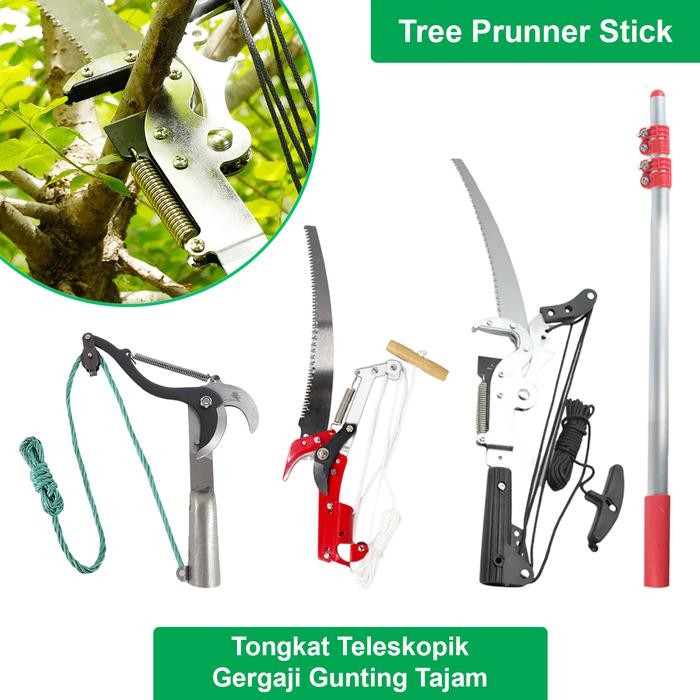 PREMIUM Tongkat Teleskopik Tree Prunner Stick Gergaji Pisau Tarik Potong Dahan Ranting Tangkai Kayu