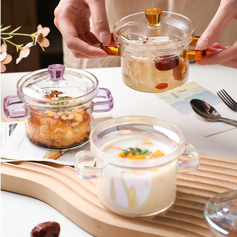 Panci Masak Makanan Bayi Cangkir Langkah Kaca Borosilikat Tinggi Panci Dapur Skala Akurat Gagang Bin