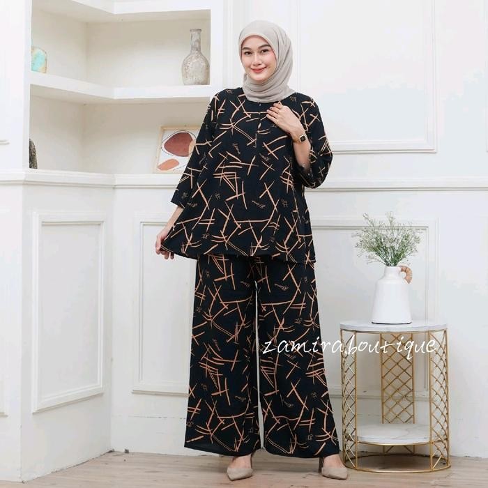 PREMIUM One Set Eliya Rayon Busui Jumbo Batik Atasan Celana Wanita Motif Setelan One Set Hits 2024