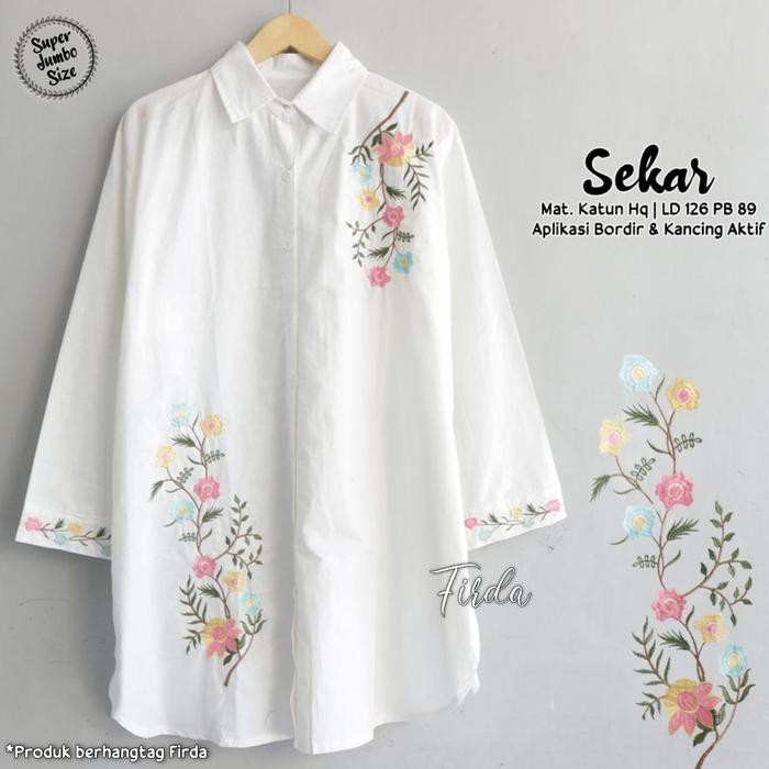 PREMIUM Flower Kemeja Tunik Jumbo Putih Bordir