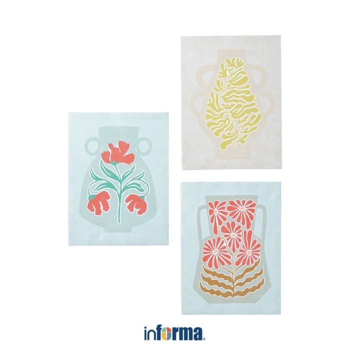 Terlaris Informa 30X40 cm Set 3 Pcs Hiasan Dinding Kanvas Print Vase X25 Wall Art Decoration Lukisan