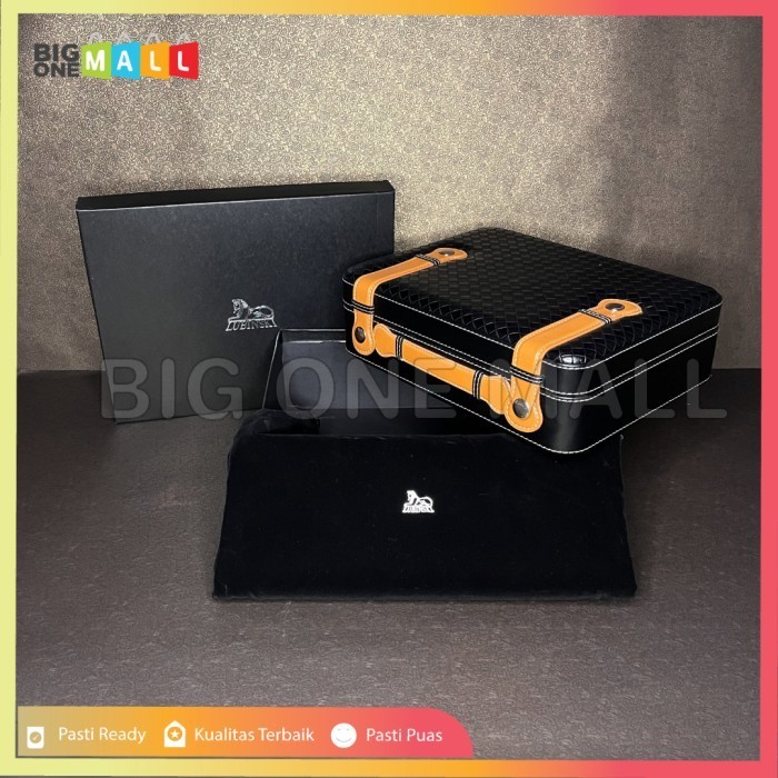 Lubinski Leather Cigar Humidor Box Hygrometer, Kotak Cerutu Kulit