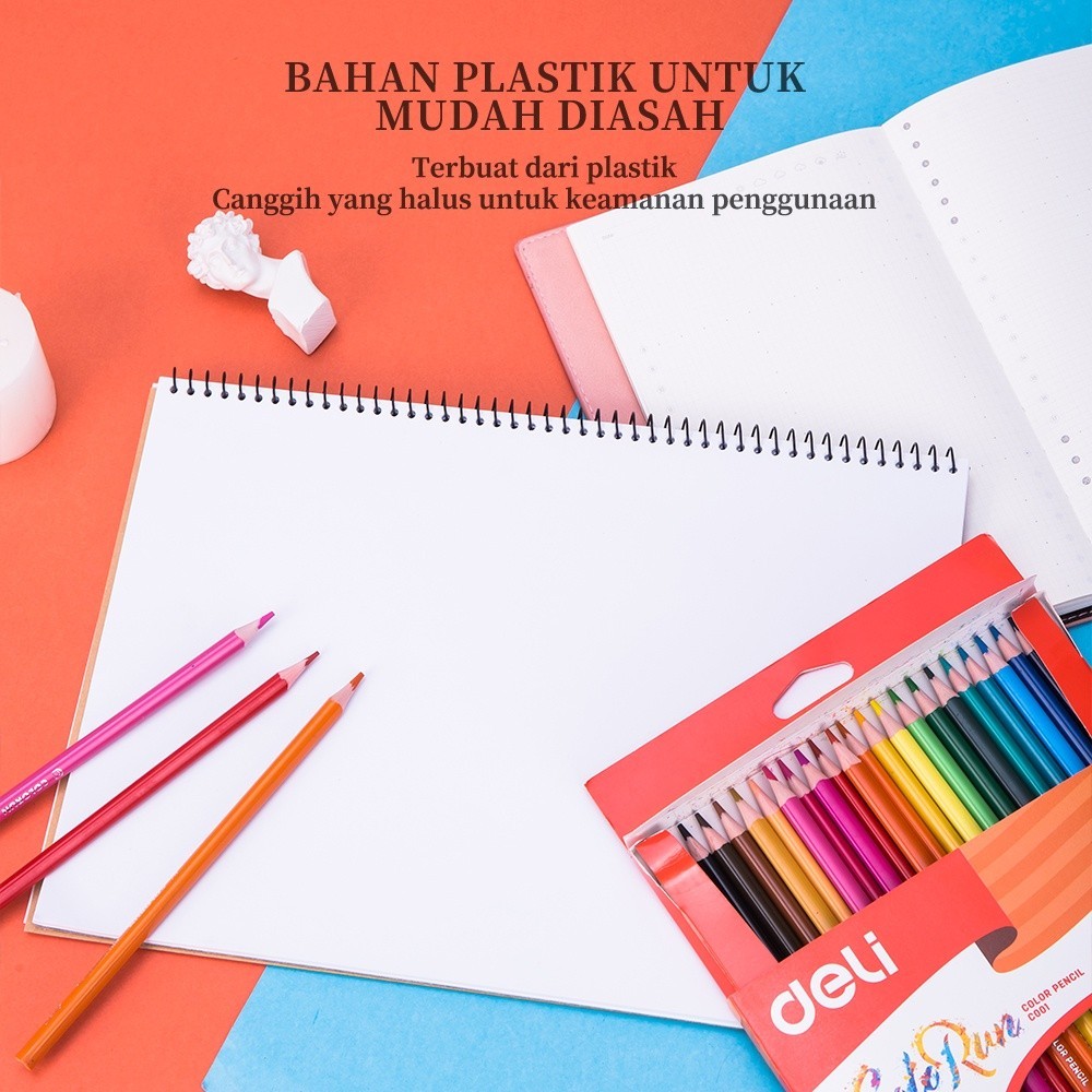 

DELI COLORING PENCIL / PENSIL WARNA 12/18/24 WARNA TRIANGULAR WOOD-FREE RAMAH LINGKUNGAN EC001X0