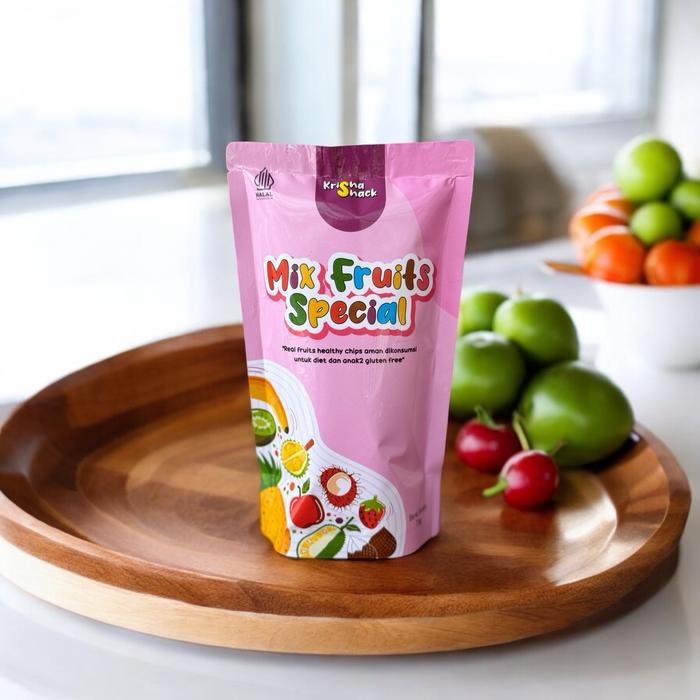 

JTTOP" KERIPIK BUAH MIX FRUITS SPECIAL POUCH 75GR DURIAN MONTONG, STRAWBERRY, KIWI, RAMBUTAN