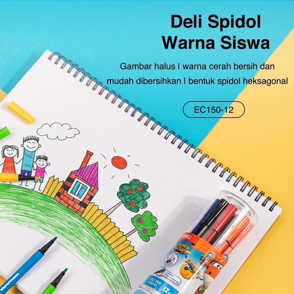 

DELI FELT PEN / COLOR MARKER / SPIDOL WARNA 12/24 WARNA HEXAGONAL SUPER WINGS EC150