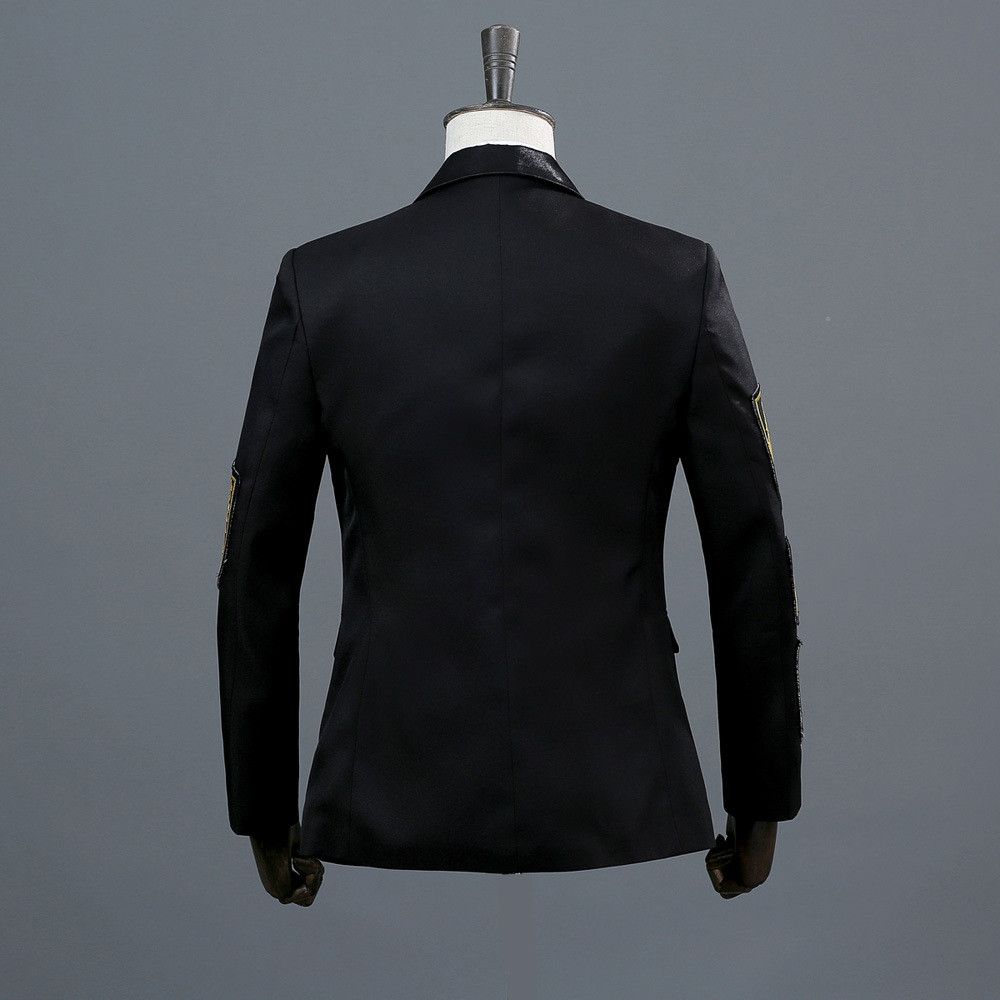 Gold Medal Embroidery Black Suit&Blazer Men Double Breasted Mens Military Blazer Jacket Stage Prom