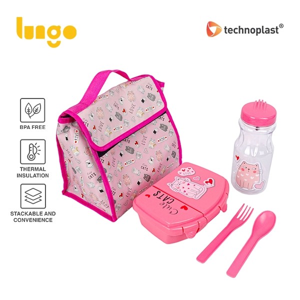 Ready Tempat Makan Anak / Lunch Box Set Dengan Tas Lungo Kids Robocats Soft Lunch Kit Technoplast