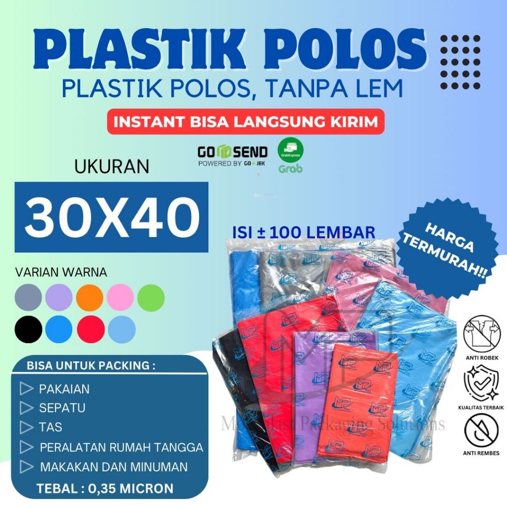 Kantong plastik tanpa plong polos 30x40/ Plastik packing/ Plastik olshop / Plastik tanpa plong