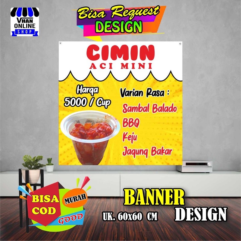 Tungtung Party Spanduk Banner Jualan Cimin, Jualan Aci Mini, Makanan Viral, Bagus