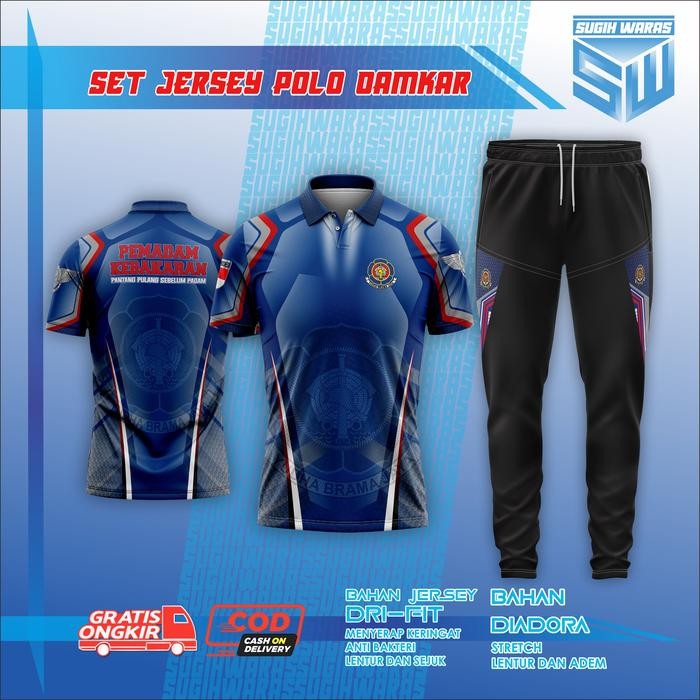 PREMIUM SUGIH WARAS 1 SET JERSEY POLO DAMKAR PENDEK OLAHRAGA Baju Pria Setelan Celana Sport