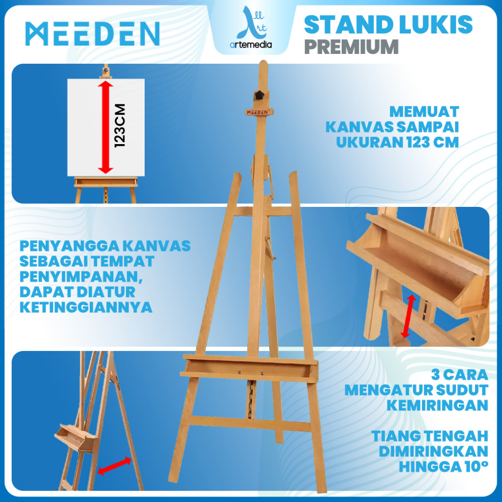 

LINDU Meeden Floor Easel A-Frame Adjustable Lyre Style Painter Stand Lukis Tripod