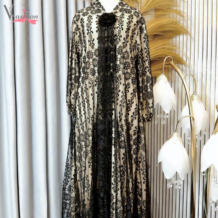 Gamis Brukat Tile Polos Putih Kartini A-Line Baju Muslim Vima 75385