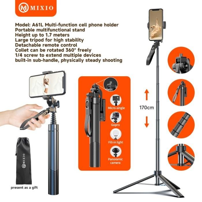 MIXIO A61L 170CM Tongsis Bluetooth Remote Selfie Stick Tripod