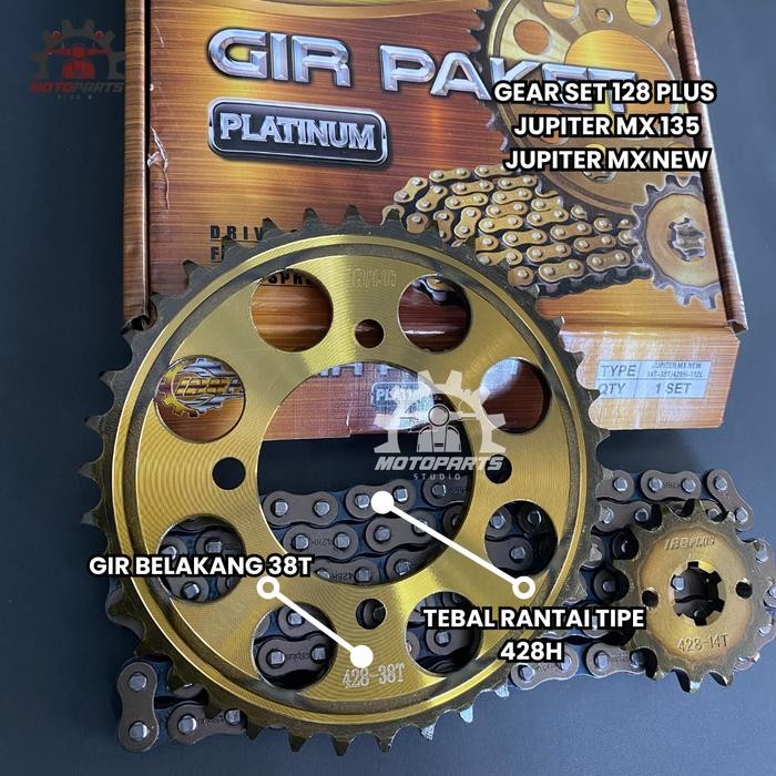 GEAR GIR SET GIR PAKET JUPITER MX 135 NEW 14 38T 428H Gold Motorcycle