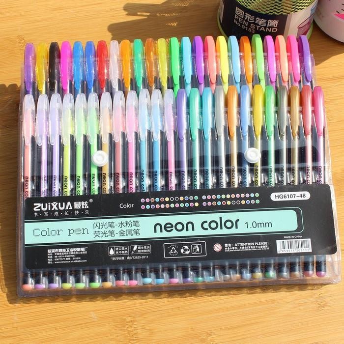 

48Pcs Pulpen Gel Tinta Isi Ulang Warna Pastel