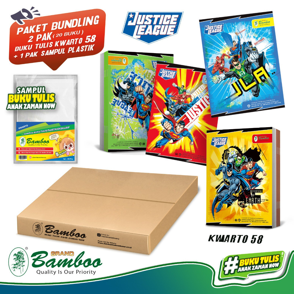 

LINDU Bamboo Buku Tulis Kwarto 58 JL (Bundling 2 Pak Buku+Sampul Plastik)