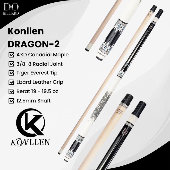 Stick Billiard KONLLEN DRAGON Series Cue Leather Grip Low Deflection / Stick Konllen DRAGON