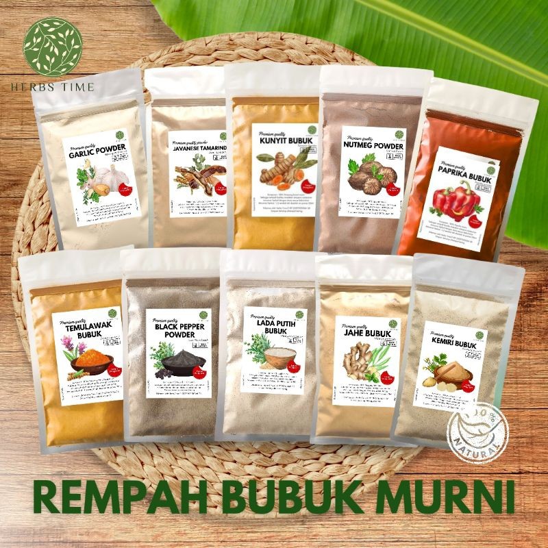

Rempah Bubuk Murni Kunyit Temulawak Jahe Lengkuas Sereh Lada Hitam Paprika dll