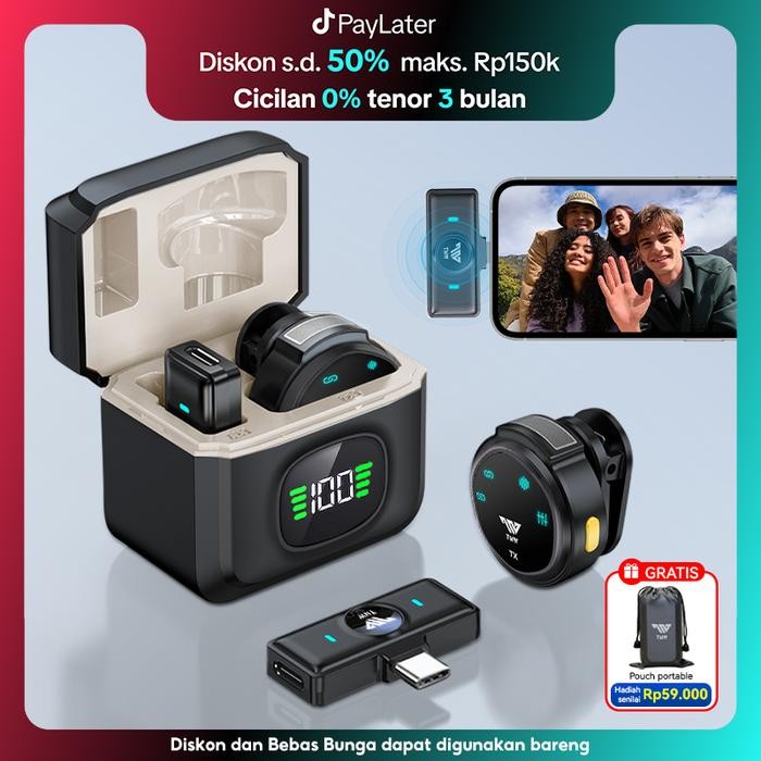 TNW A28 Wireless Microphone Magnetic Clip On Mic Lavalier Microphone HP Plug & Play Nirkabel