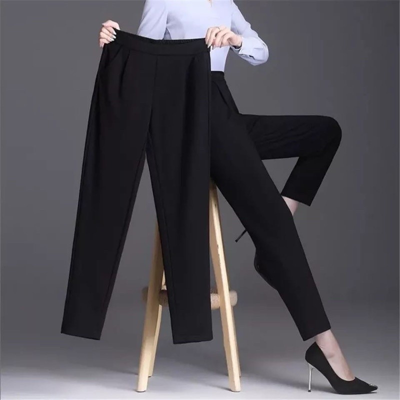 Pola Mewah Celana Bahan Kantor / Kasual / Formal Wanita Slimfit Pinggang Karet