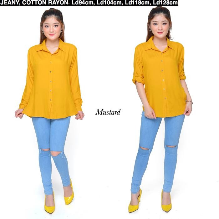 

Terlaris Baju Kemeja Wanita Jumbo Premium Basic Adem Mustard Kuning Kunyit Xxl