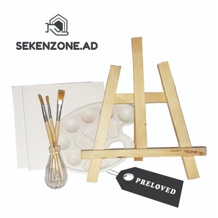 

Preloved 1 Set Alat Lukis (1 Wooden Easel, 2 Kanvas, 1 Palet, 3 Kuas)