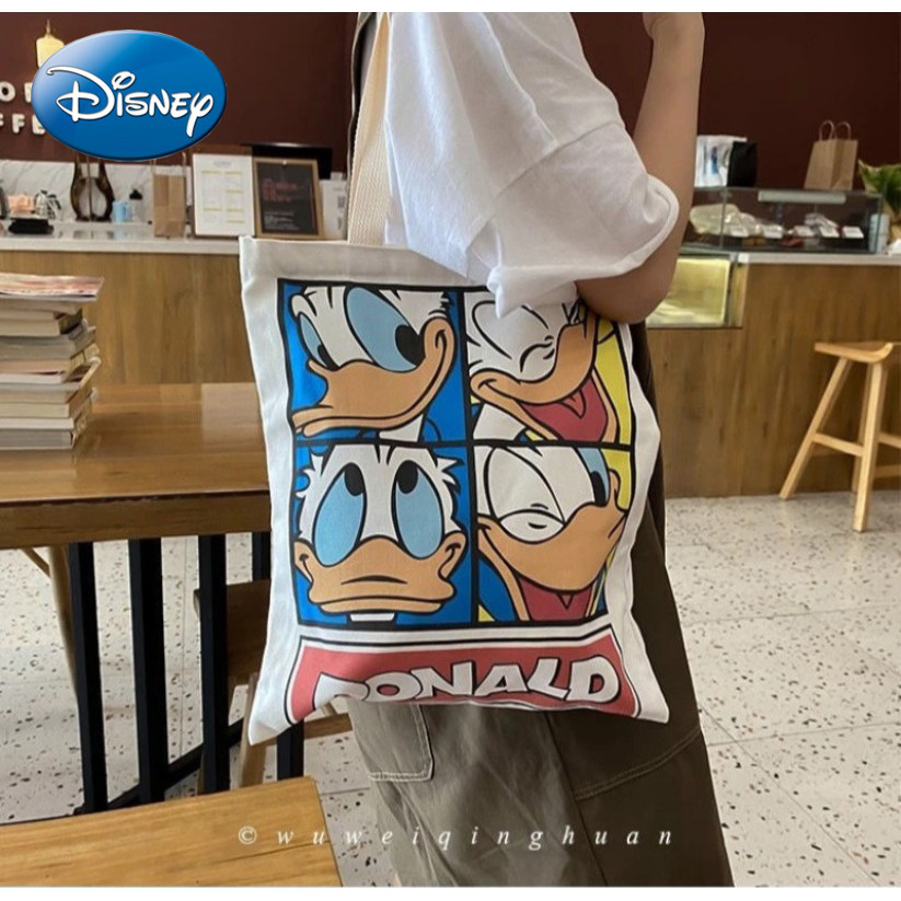 Disney Cartoon Donald Duck Canvas Bag Women'S Messenger Bag College Student School Bag Large