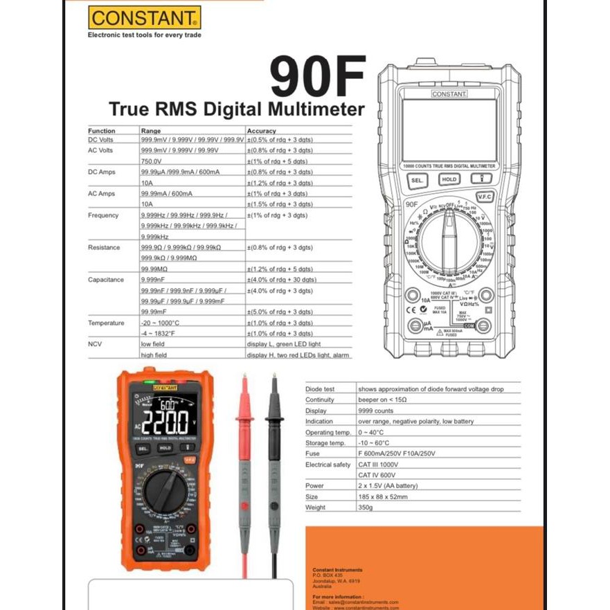 Menarik Multimeter Constant 90F Digital Avometer Multitester Ukur Australia