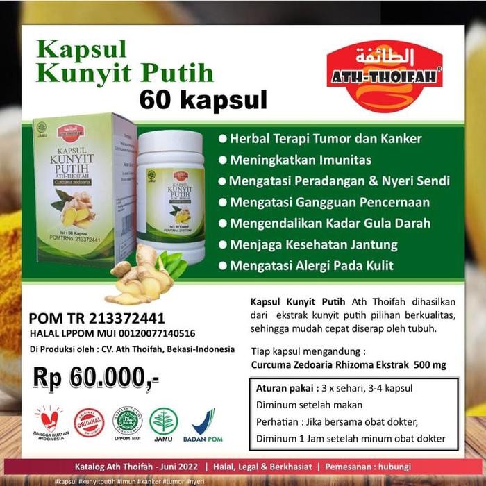 

Terlaris Kapsul Kunyit Putih Ath-Thoifah Herbal Terapi Kanker Original Bpom