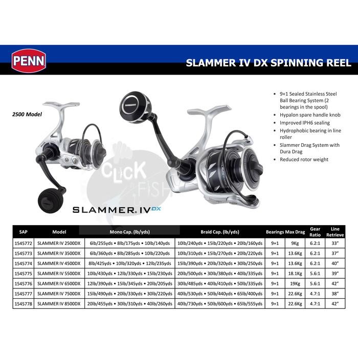 Penn Slammer Iv Dx 2500 3500 4500 5500 6500 7500 8500 Reel Pancing Sw